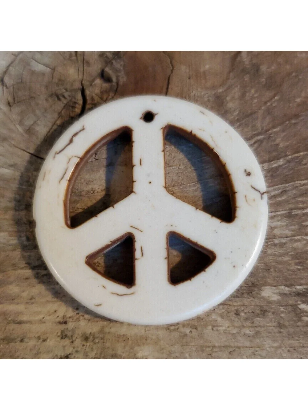 Peace Sign Pendant Off White Magnesite Stone with Matrix